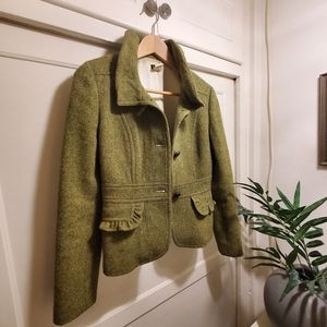 J. Crew Factory Tweed Button Up Ruffle Wool Blazer